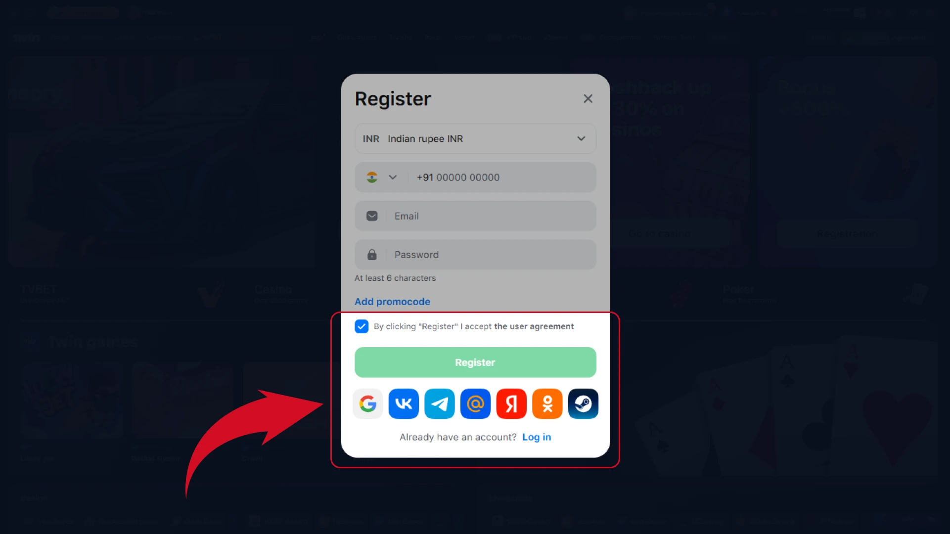 Choose the registration method.
