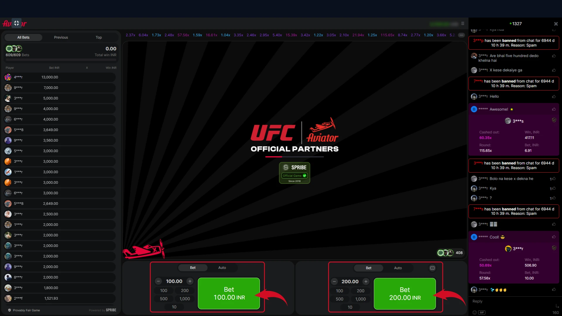 Select the amount and place your bet.
