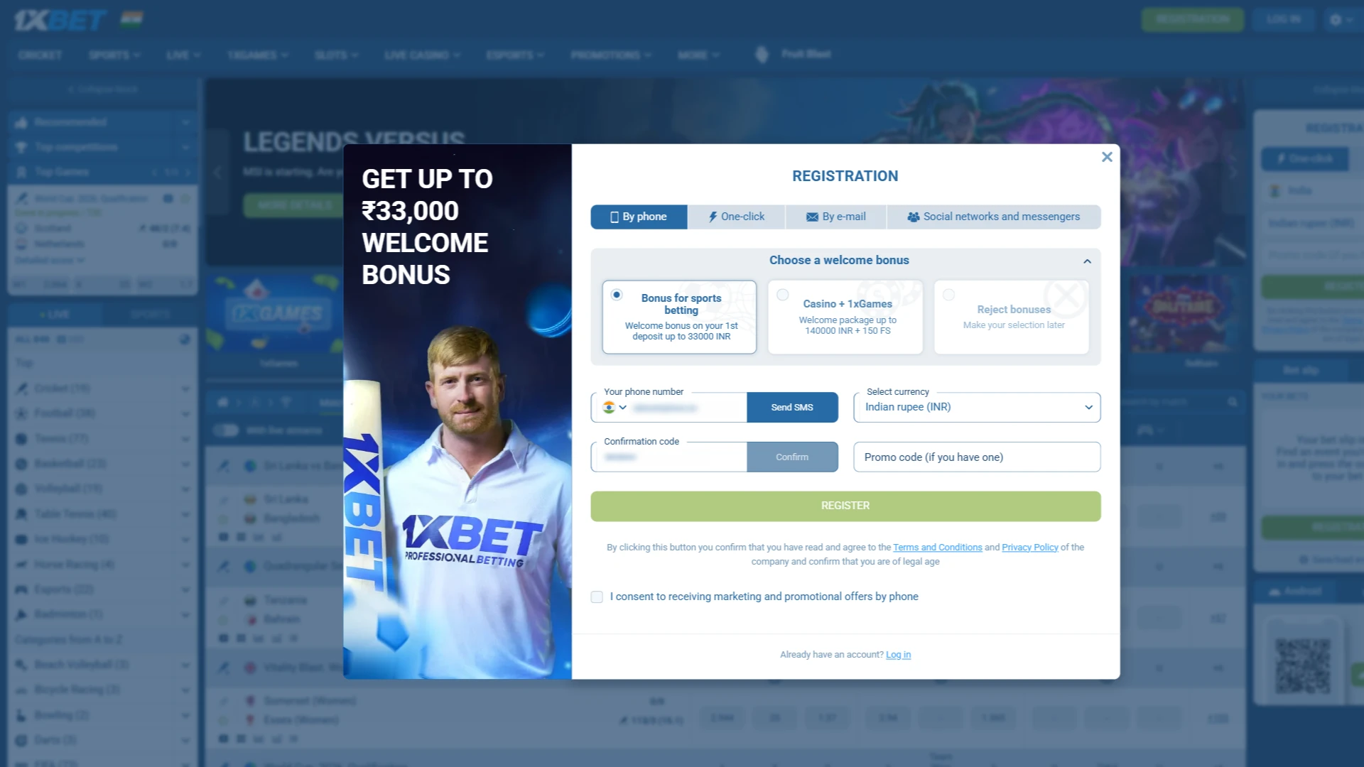 Register on the casino's official website.