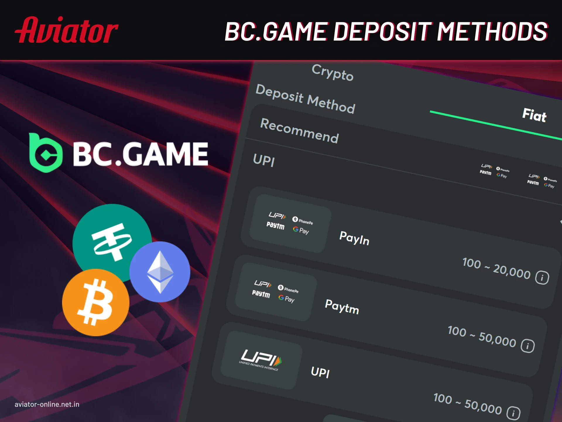 Choose from a variety of deposit methods on BC Game.