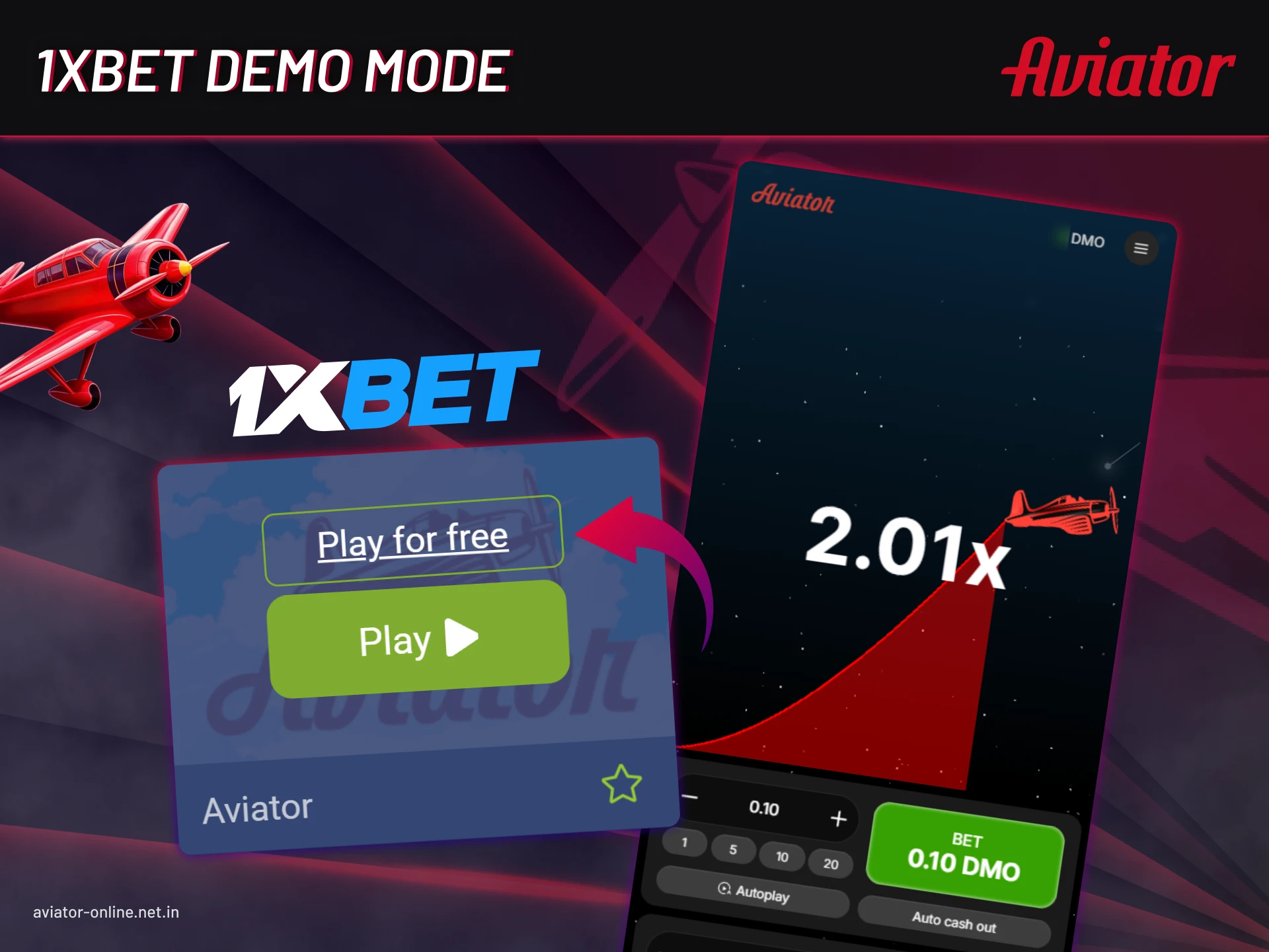 Try playing Aviator on 1xbet without real money.