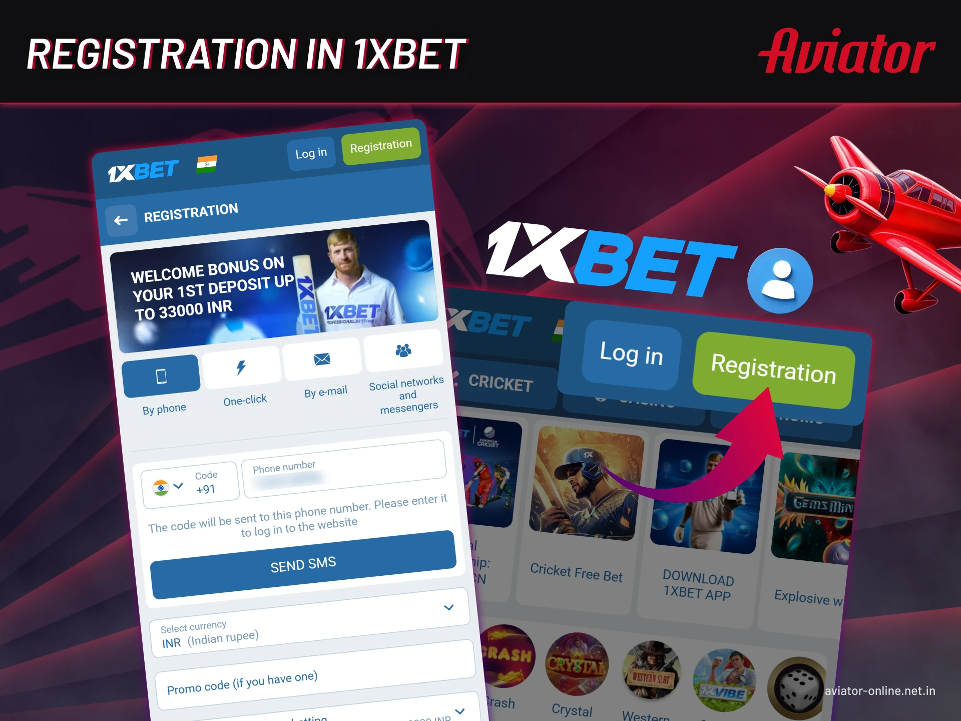 Instructions for creating an account on 1xbet.