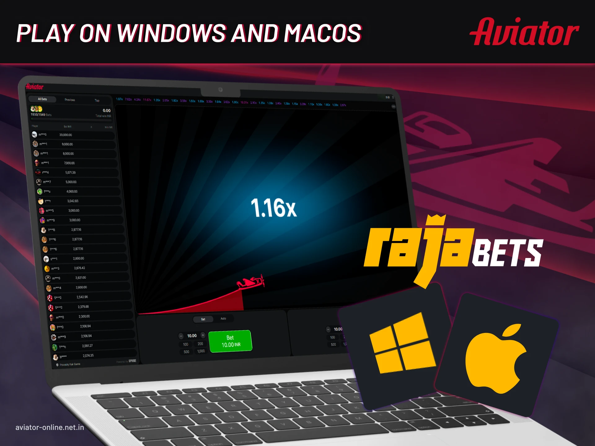 You can play Aviator on Rajabets on your PC.