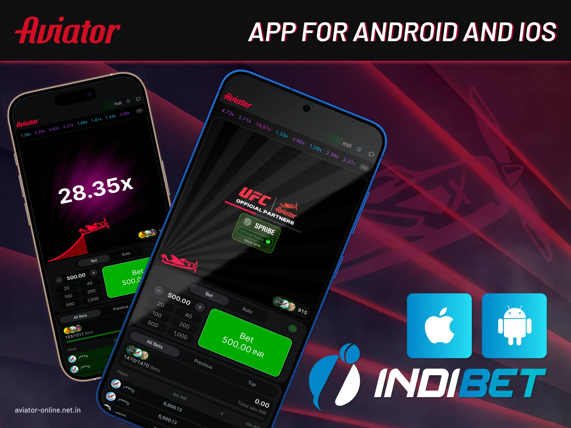 Indibet Android and iOS app for Indian players to play Aviator on mobile devices.